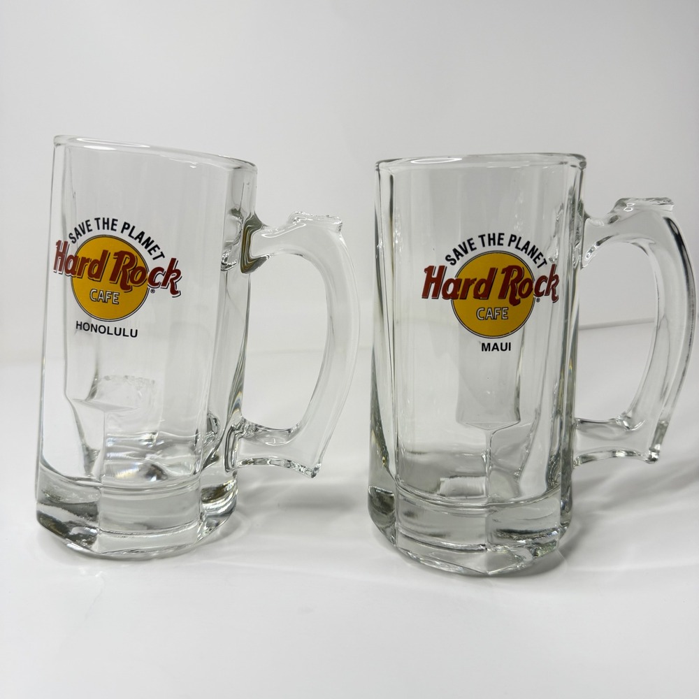 Hard Rock Cafe Honolulu Maui Beer Mug Set Save The Planet Glass Steins Hawaii